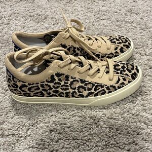 Rothy's Tan and Black Leopard Print Sneakers